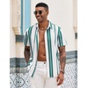 COOFANDY Mens Short Sleeve Casual Shirts Button Down Striped Summer Shirts Textured Vacation Beach Shirt(White/Green)
