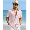COOFANDY Mens Short Sleeve Casual Shirts Button Down Striped Summer Shirts Textured Vacation Beach Shirt(White/Pink)