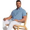 COOFANDY Men’s Short Sleeve Oxford Shirt Casual Button Down Shirts Summer Untucked Dress Shirt with Pocket(Blue Green Plaid)