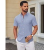 COOFANDY Men’s Short Sleeve Oxford Shirt Casual Button Down Shirts Summer Untucked Dress Shirt with Pocket(Light Blue Plaid)