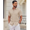 COOFANDY Men’s Short Sleeve Oxford Shirt Casual Button Down Shirts Summer Untucked Dress Shirt with Pocket(Light Khaki)