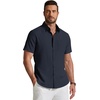 COOFANDY Men’s Short Sleeve Oxford Shirt Casual Button Down Shirts Summer Untucked Dress Shirt with Pocket(Navy Blue)