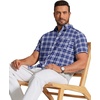COOFANDY Men’s Short Sleeve Oxford Shirt Casual Button Down Shirts Summer Untucked Dress Shirt with Pocket(Navy Blue Plaid)