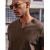 COOFANDY Mens T Shirts V Neck 100% Cotton Short Sleeve Casual Summer Vintage Tee Shirt(Brown)