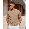 COOFANDY Mens T Shirts V Neck 100% Cotton Short Sleeve Casual Summer Vintage Tee Shirt(Khaki)