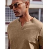 COOFANDY Mens T Shirts V Neck 100% Cotton Short Sleeve Casual Summer Vintage Tee Shirt(Khaki)