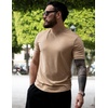 COOFANDY Mens T-Shirts Summer Crew Neck Casual T Shirts Plain Short Sleeve Shirts Basic Tees(B Light Khaki+black)