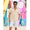 COOFANDY Shirts for Mens Button Down Short Sleeve Shirts Casual Summer Beach Textured Shirts with Pocket(Beige)