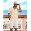 COOFANDY Shirts for Mens Button Down Short Sleeve Shirts Casual Summer Beach Textured Shirts with Pocket(Beige)