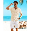 COOFANDY Shirts for Mens Button Down Short Sleeve Shirts Casual Summer Beach Textured Shirts with Pocket(Beige)