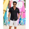 COOFANDY Shirts for Mens Button Down Short Sleeve Shirts Casual Summer Beach Textured Shirts with Pocket(Black)