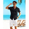 COOFANDY Shirts for Mens Button Down Short Sleeve Shirts Casual Summer Beach Textured Shirts with Pocket(Black)