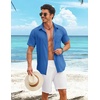 COOFANDY Shirts for Mens Button Down Short Sleeve Shirts Casual Summer Beach Textured Shirts with Pocket(Blue)