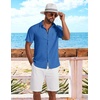 COOFANDY Shirts for Mens Button Down Short Sleeve Shirts Casual Summer Beach Textured Shirts with Pocket(Blue)