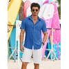 COOFANDY Shirts for Mens Button Down Short Sleeve Shirts Casual Summer Beach Textured Shirts with Pocket(Blue)