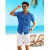 COOFANDY Shirts for Mens Button Down Short Sleeve Shirts Casual Summer Beach Textured Shirts with Pocket(Blue)