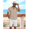 COOFANDY Shirts for Mens Button Down Short Sleeve Shirts Casual Summer Beach Textured Shirts with Pocket(Khaki)