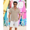 COOFANDY Shirts for Mens Button Down Short Sleeve Shirts Casual Summer Beach Textured Shirts with Pocket(Khaki)