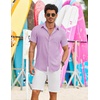 COOFANDY Shirts for Mens Button Down Short Sleeve Shirts Casual Summer Beach Textured Shirts with Pocket(Lavender)