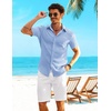 COOFANDY Shirts for Mens Button Down Short Sleeve Shirts Casual Summer Beach Textured Shirts with Pocket(Light Blue)