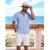 COOFANDY Shirts for Mens Button Down Short Sleeve Shirts Casual Summer Beach Textured Shirts with Pocket(Light Blue)