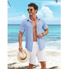 COOFANDY Shirts for Mens Button Down Short Sleeve Shirts Casual Summer Beach Textured Shirts with Pocket(Light Blue)