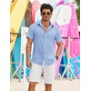 COOFANDY Shirts for Mens Button Down Short Sleeve Shirts Casual Summer Beach Textured Shirts with Pocket(Light Blue)