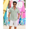 COOFANDY Shirts for Mens Button Down Short Sleeve Shirts Casual Summer Beach Textured Shirts with Pocket(Light Green)