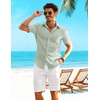 COOFANDY Shirts for Mens Button Down Short Sleeve Shirts Casual Summer Beach Textured Shirts with Pocket(Light Green)