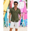 COOFANDY Shirts for Mens Button Down Short Sleeve Shirts Casual Summer Beach Textured Shirts with Pocket(Olive Green)