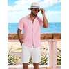COOFANDY Shirts for Mens Button Down Short Sleeve Shirts Casual Summer Beach Textured Shirts with Pocket(Pink)