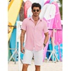 COOFANDY Shirts for Mens Button Down Short Sleeve Shirts Casual Summer Beach Textured Shirts with Pocket(Pink)