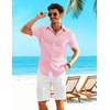 COOFANDY Shirts for Mens Button Down Short Sleeve Shirts Casual Summer Beach Textured Shirts with Pocket(Pink)