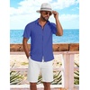 COOFANDY Shirts for Mens Button Down Short Sleeve Shirts Casual Summer Beach Textured Shirts with Pocket(Royal Blue)