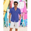 COOFANDY Shirts for Mens Button Down Short Sleeve Shirts Casual Summer Beach Textured Shirts with Pocket(Royal Blue)