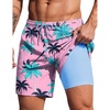 COOFANDY 2 in 1 Mens Swim Trunks 7 Inch Quick Dry Board Shorts Beach Swim Shorts Bathing Suit with Compression Liner(Pink Tree)