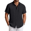 COOFANDY Linen Shirts for Men Short Sleeve Button Down Shirt Casual Beach Summer Vacation Shirt with Pocket(Black)