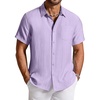 COOFANDY Linen Shirts for Men Short Sleeve Button Down Shirt Casual Beach Summer Vacation Shirt with Pocket(Lavender)
