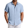 COOFANDY Linen Shirts for Men Short Sleeve Button Down Shirt Casual Beach Summer Vacation Shirt with Pocket(Light Blue)