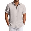 COOFANDY Linen Shirts for Men Short Sleeve Button Down Shirt Casual Beach Summer Vacation Shirt with Pocket(Light Gray)