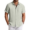 COOFANDY Linen Shirts for Men Short Sleeve Button Down Shirt Casual Beach Summer Vacation Shirt with Pocket(Light Green)