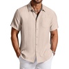 COOFANDY Linen Shirts for Men Short Sleeve Button Down Shirt Casual Beach Summer Vacation Shirt with Pocket(Light Khaki)