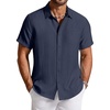 COOFANDY Linen Shirts for Men Short Sleeve Button Down Shirt Casual Beach Summer Vacation Shirt with Pocket(Navy Blue)
