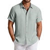 COOFANDY Linen Shirts for Men Short Sleeve Button Down Shirt Casual Beach Summer Vacation Shirt with Pocket(Sage Green)
