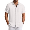 COOFANDY Linen Shirts for Men Short Sleeve Button Down Shirt Casual Beach Summer Vacation Shirt with Pocket(White)