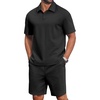 COOFANDY Men’s 2 Piece Outfits Casual Cotton Short Sleeve Polo Shirts and Shorts Sets Loose Fit Summer Athletic Track Suits(All Black)
