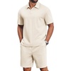 COOFANDY Men’s 2 Piece Outfits Casual Cotton Short Sleeve Polo Shirts and Shorts Sets Loose Fit Summer Athletic Track Suits(Beige)