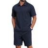 COOFANDY Men’s 2 Piece Outfits Casual Cotton Short Sleeve Polo Shirts and Shorts Sets Loose Fit Summer Athletic Track Suits(Dark Blue)