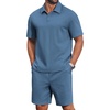 COOFANDY Men’s 2 Piece Outfits Casual Cotton Short Sleeve Polo Shirts and Shorts Sets Loose Fit Summer Athletic Track Suits(Grey Blue)