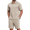 COOFANDY Men’s 2 Piece Outfits Casual Cotton Short Sleeve Polo Shirts and Shorts Sets Loose Fit Summer Athletic Track Suits(Khaki)